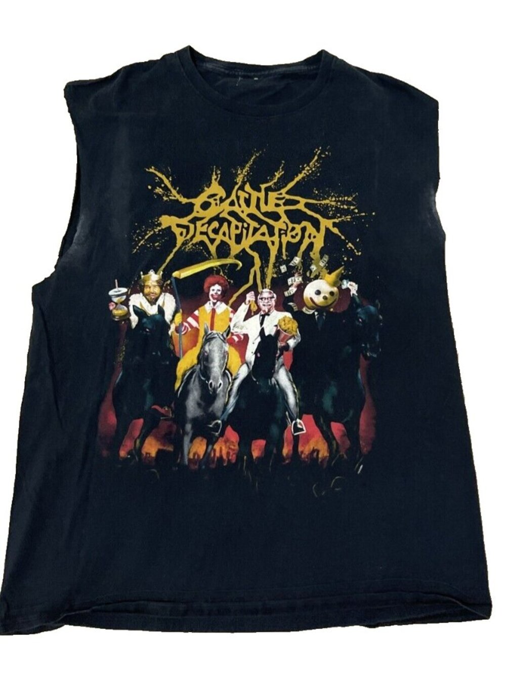 Cattle Decapitation Fast Food Villains Black Cut Off Tank Top Band T Mens Size M